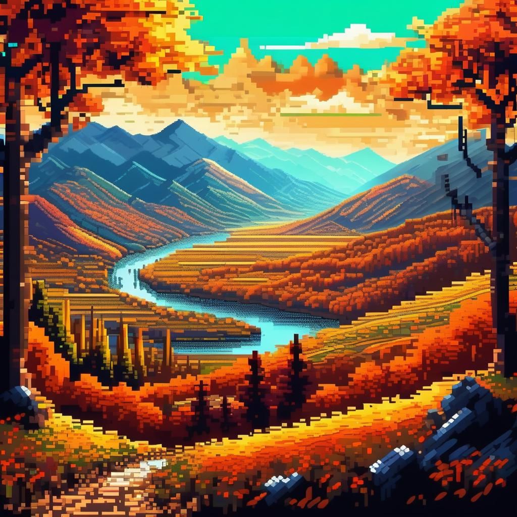 Pixel art of a beautiful autumn landscape.