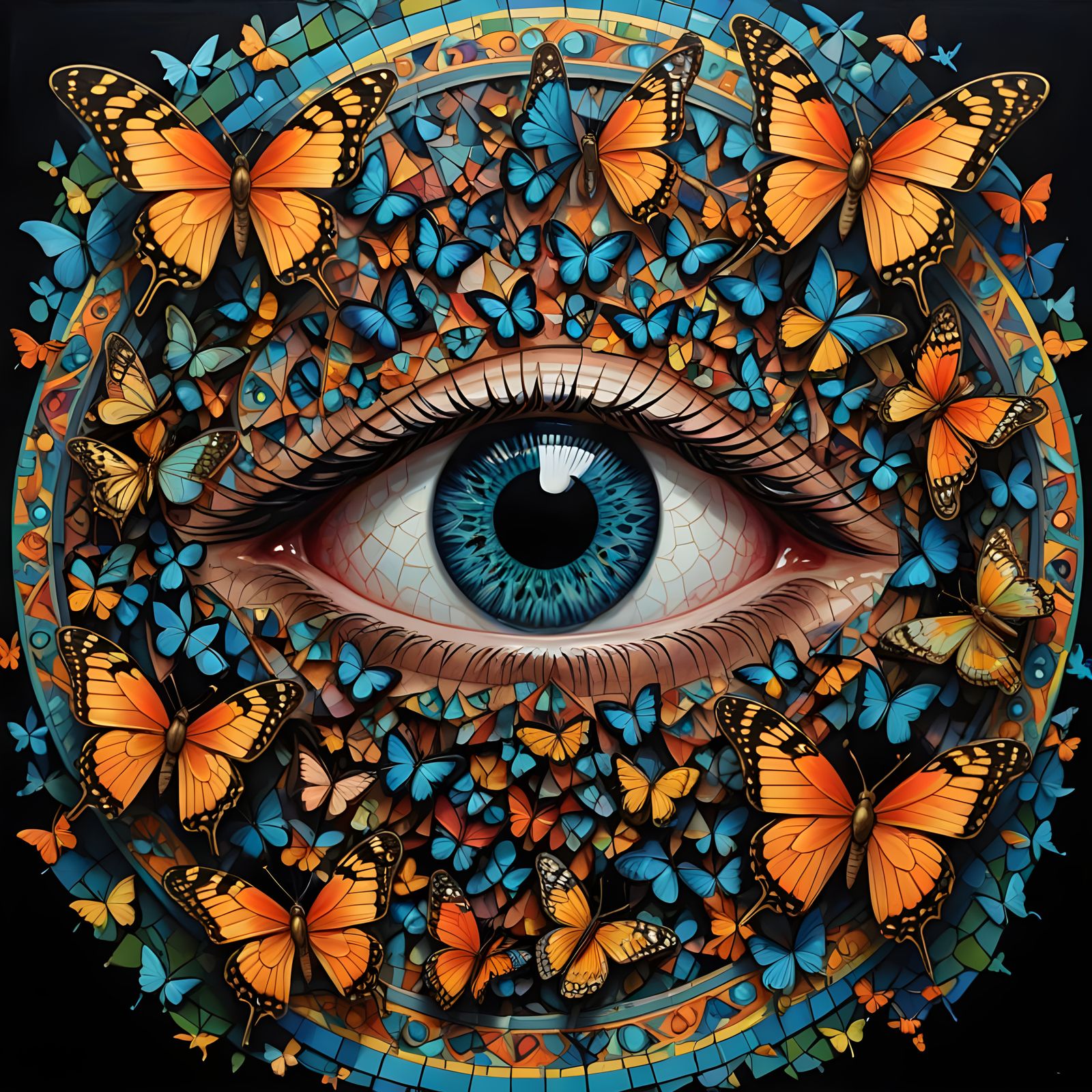 Surreal Kaleidoscope Eyes Reflecting Infinite Forms