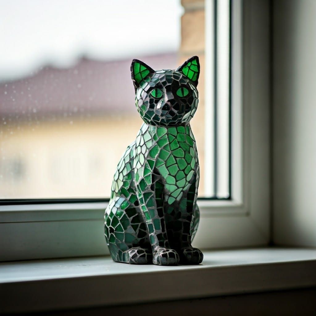 Vibrant Glass Feline on a Windowsill
