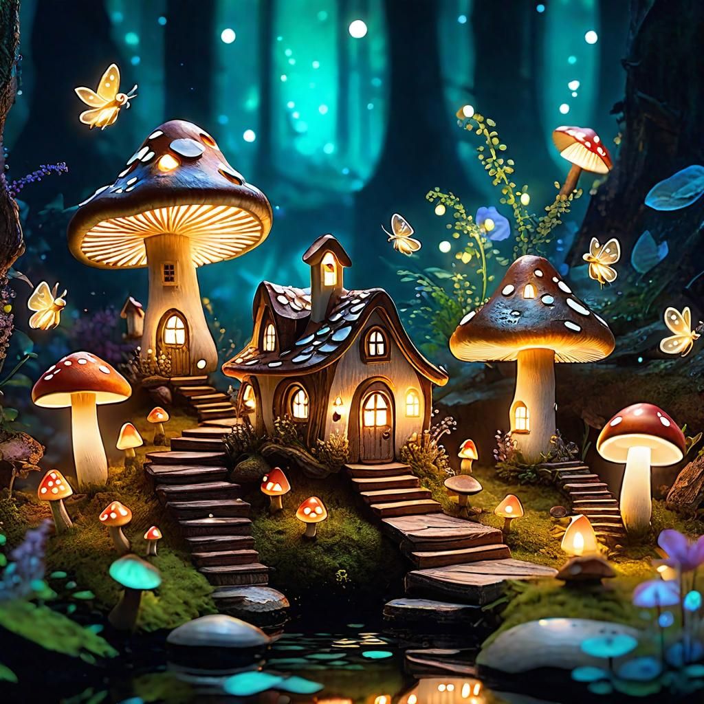Fantasy Fairy Village with Mushroom Houses