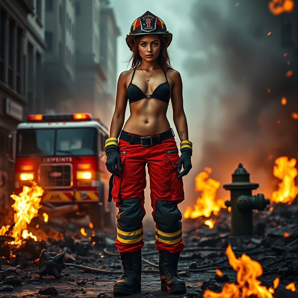 Confident Female Firefighter in Action