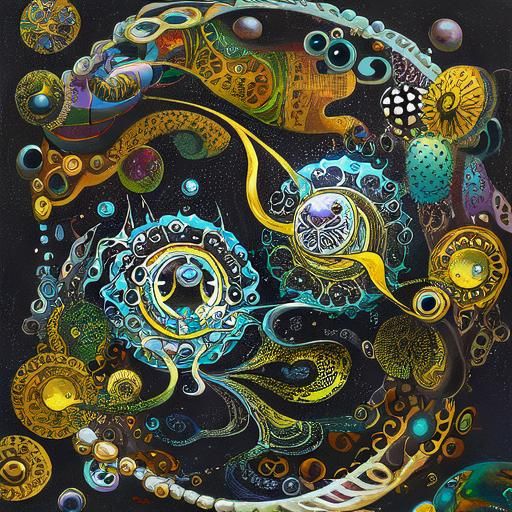 Surreal Abstract Painting with Pearls and Glass