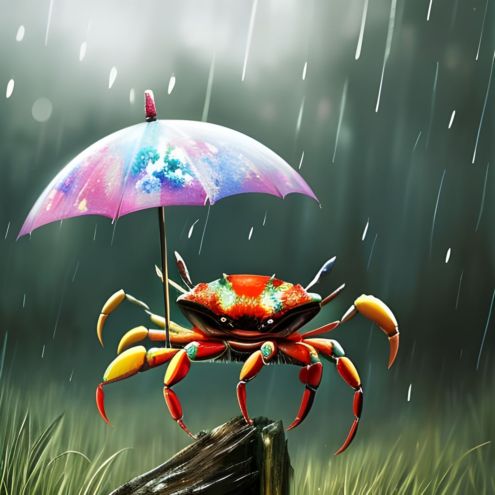 Crab in the Rain: A Whimsical Illustration