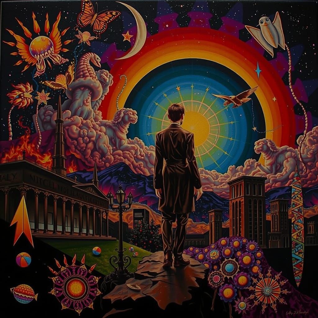 Neon Cityscape in a Vibrant Cosmic Sky