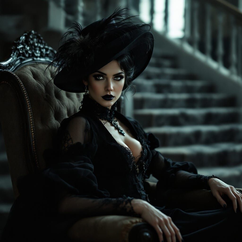 Edwardian Femme Fatale in Dark, Moody Era Setting