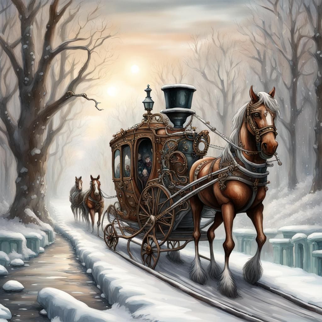 Victorian Steampunk Sled on Frozen River