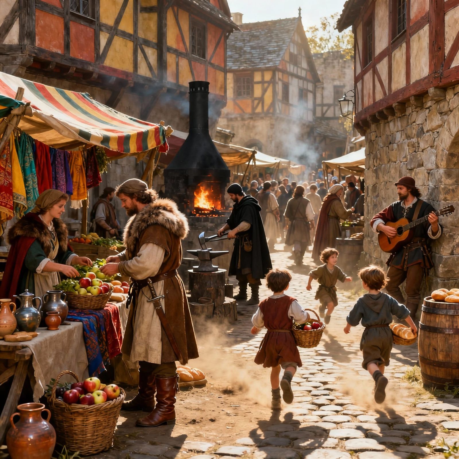 Busy Medieval Market Scene
