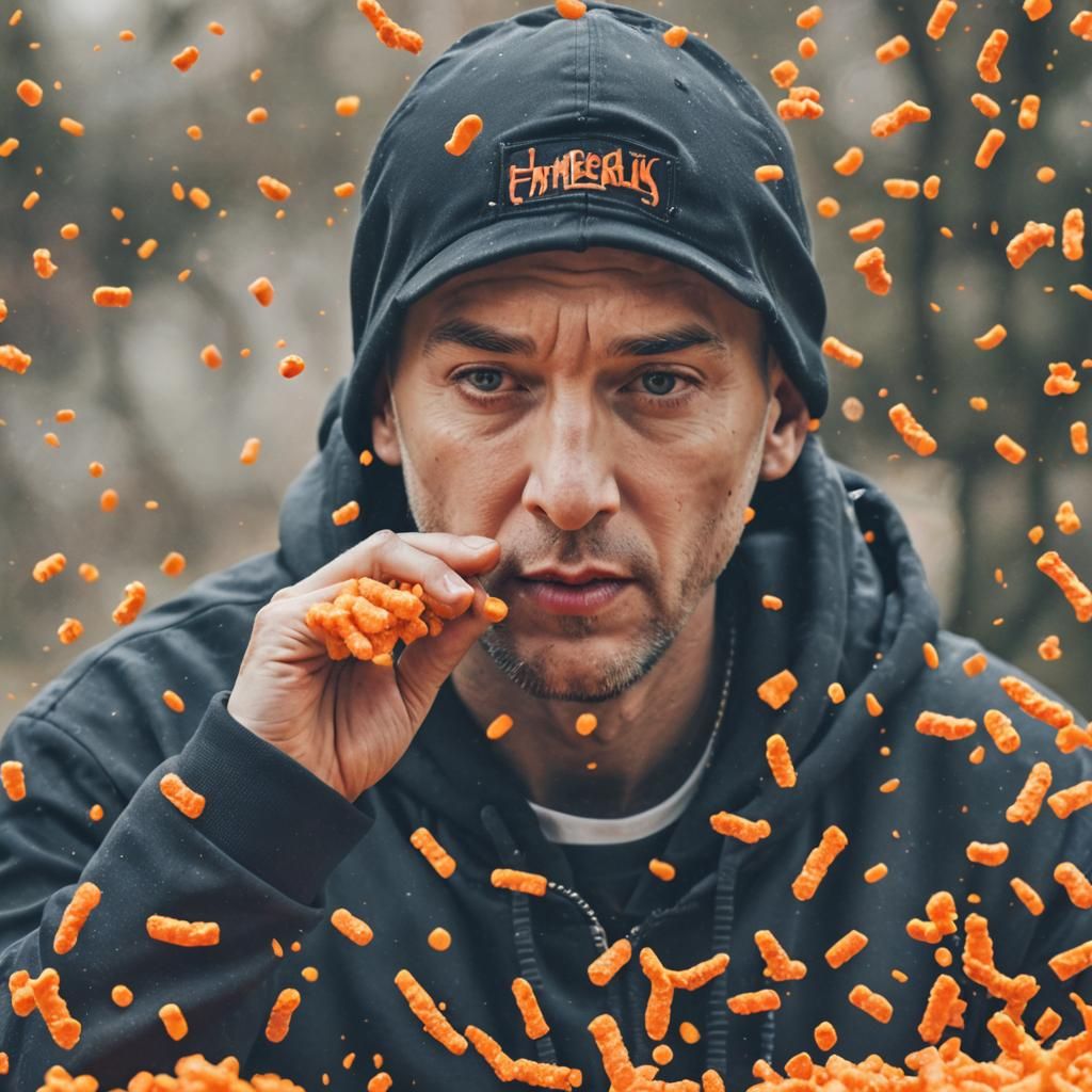 Eminem Snacking on Cheetos: Professional Photo