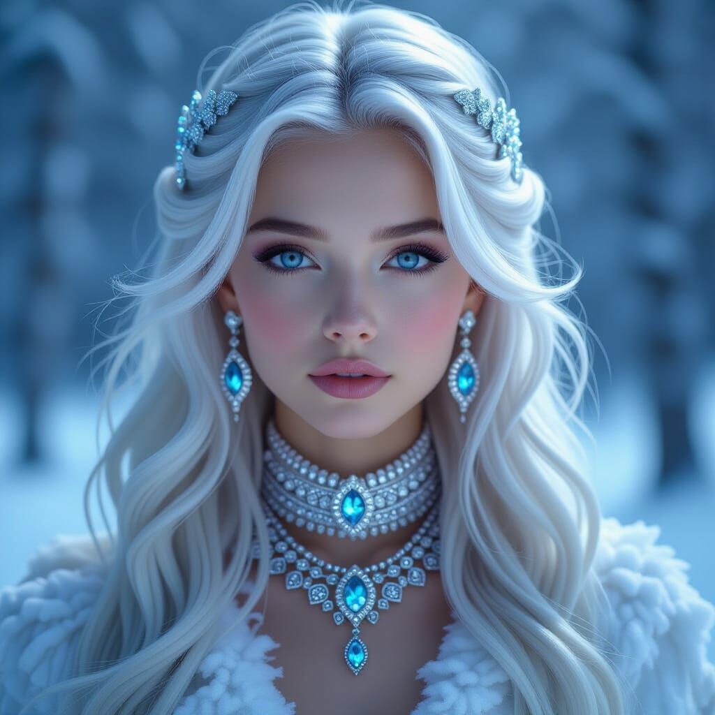 Alien Girl in Snowy Forest, Inspired by Ash Thorp