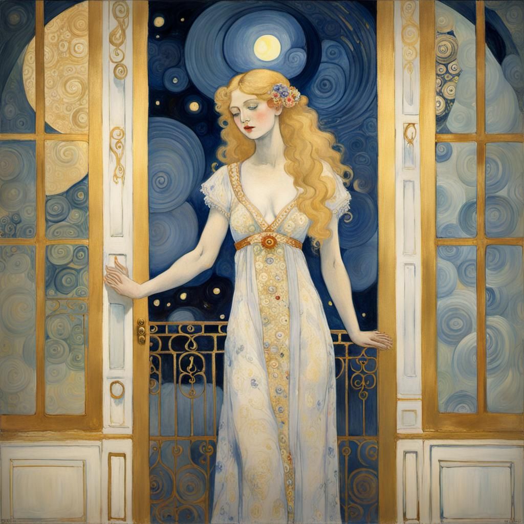 Woman in Window: Klimt-Inspired Impressionist Portrait