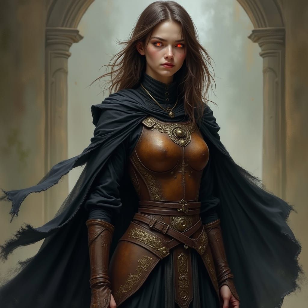 Dark Fantasy Sorceress in Leather Armor