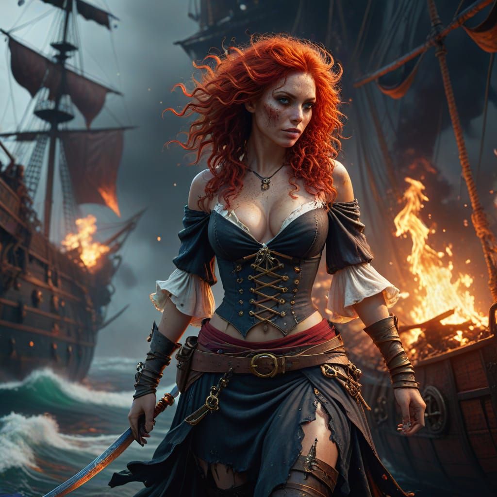 Epic Pirate Lady in Vibrant Fantasy Style