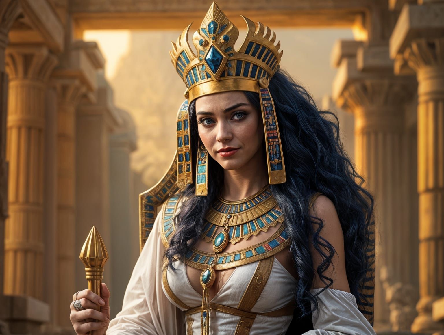 Ancient Egyptian Queen in Cyberpunk Style