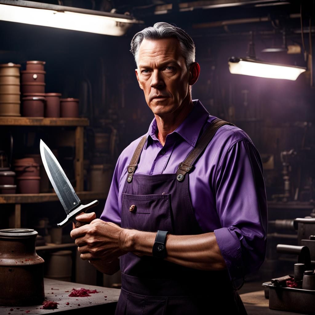 Photorealistic Image of Man Holding Bloody Knife