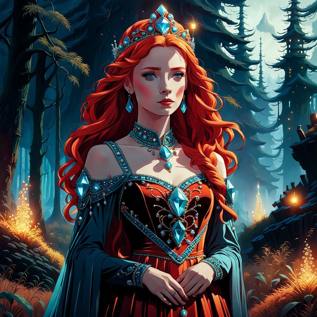 Ethereal Red-Haired Princess in Detailed Matte Painting