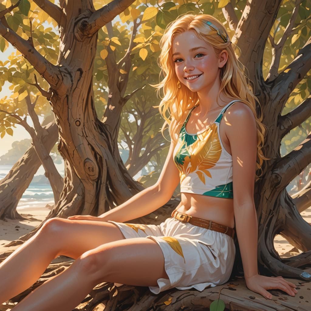 Golden-Haired Girl in Art Nouveau Fantasy Setting