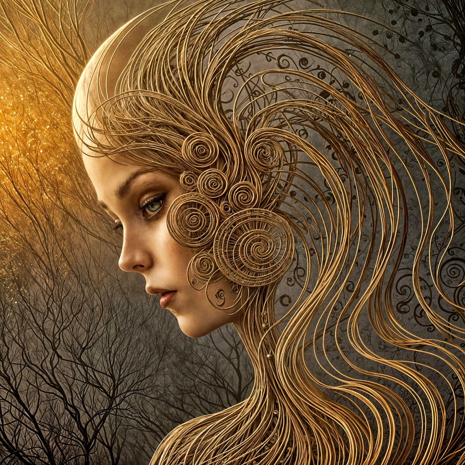 Dark Whimsy: Woman by Twisted Tree in Moonlight