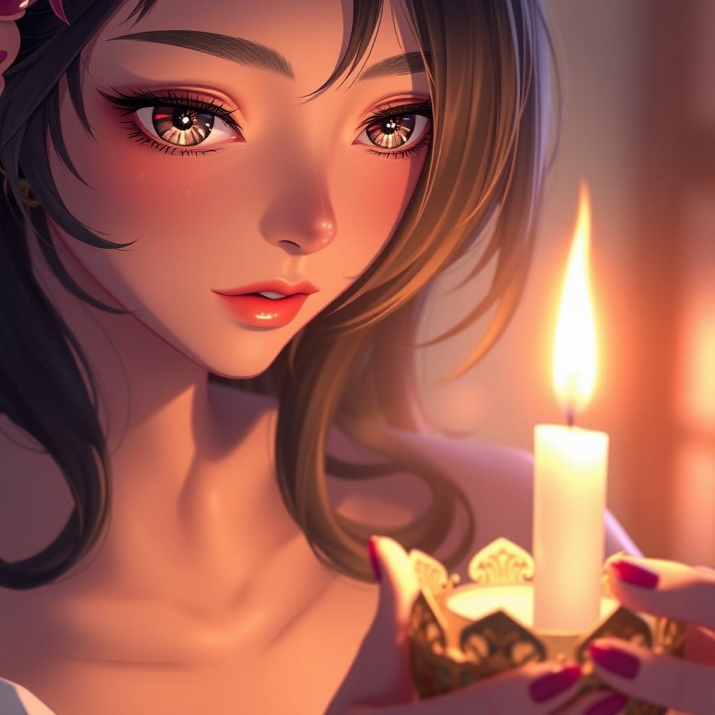 Anime Style Portrait of Woman with Candle