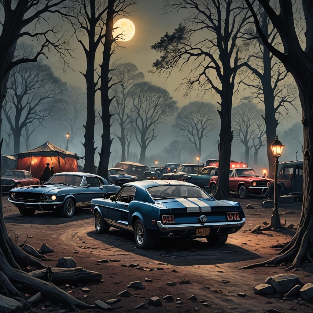 Gothic Gilded Ford Shelby Cars Encircle Desolate Camp