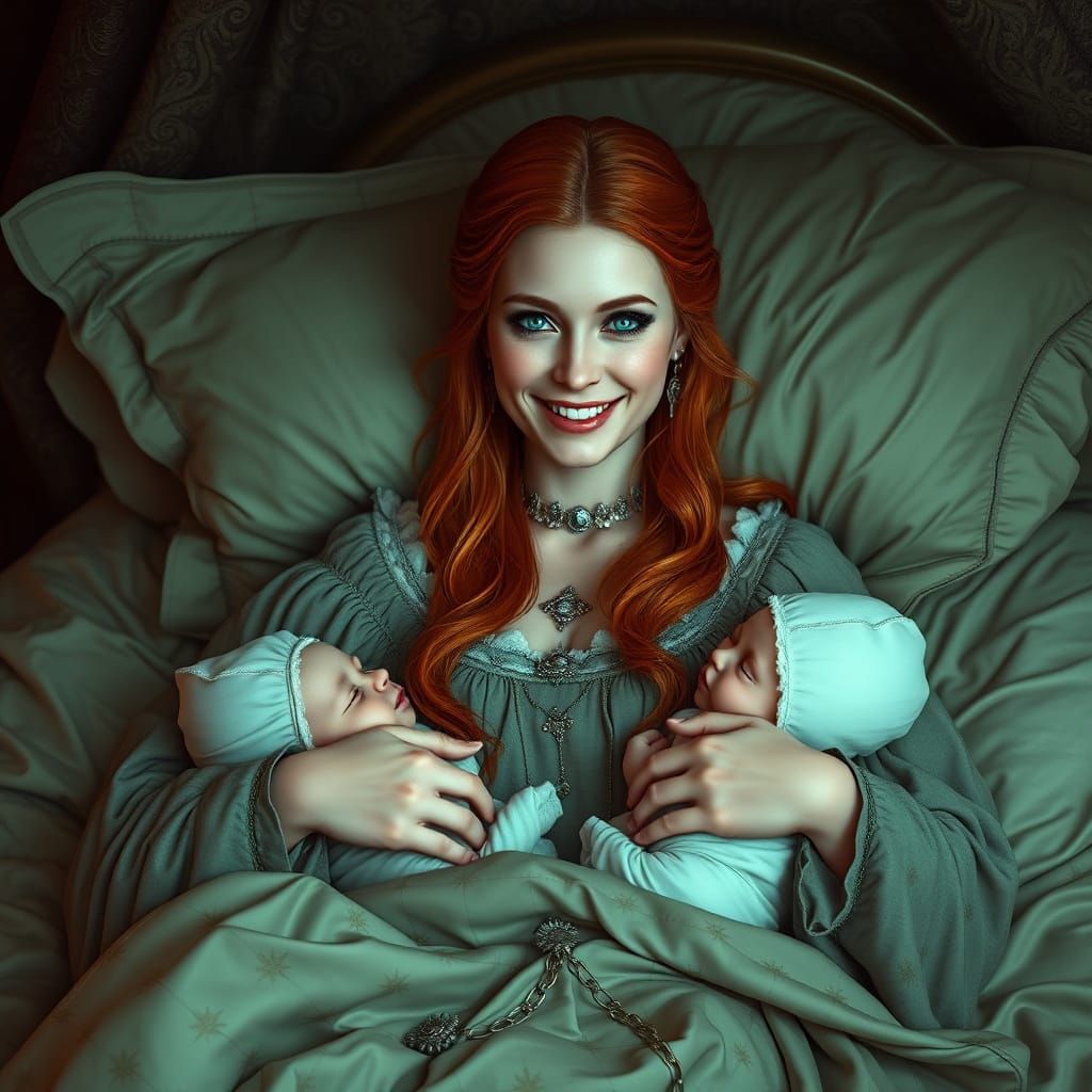 Regal Birth of Twin Princesses in Whimsical Fantasy Realm
