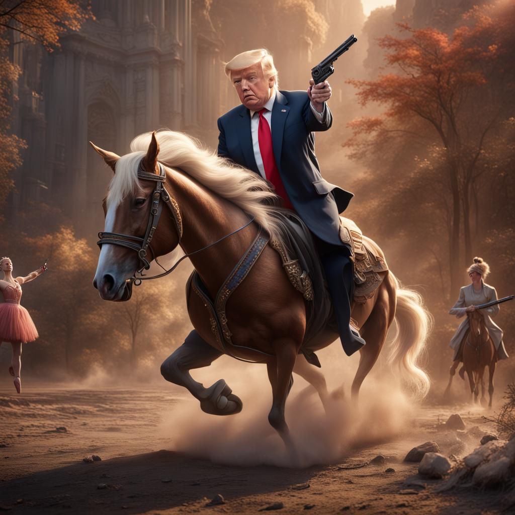 Donald Trump as Ballerina on Horse, Detailed Digital Art