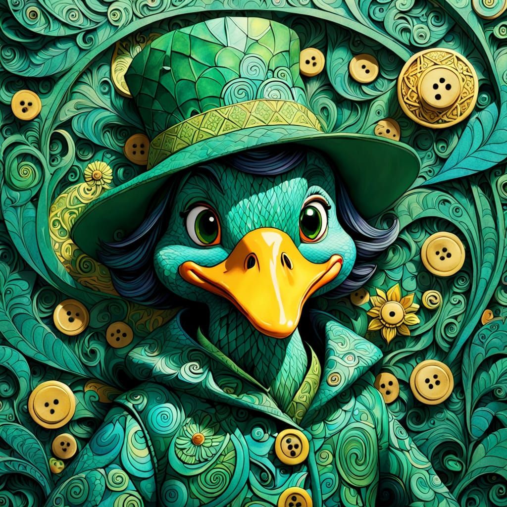 Whimsical Yellow Duck in Green Coat and Hat