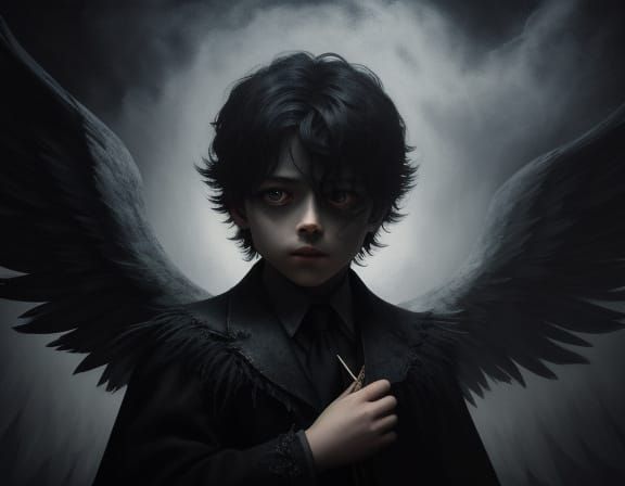 Ominous Angel in Dark Attic Oil Painting