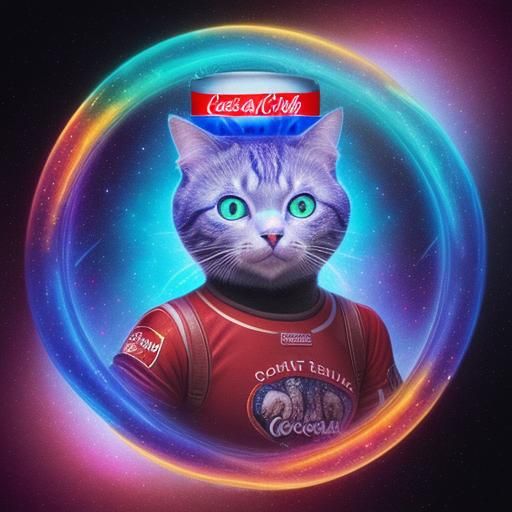 Coca Cola Cat Mascot: Holographic Astral Illustration