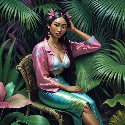 Tahitian Woman in Synthwave Neon Style