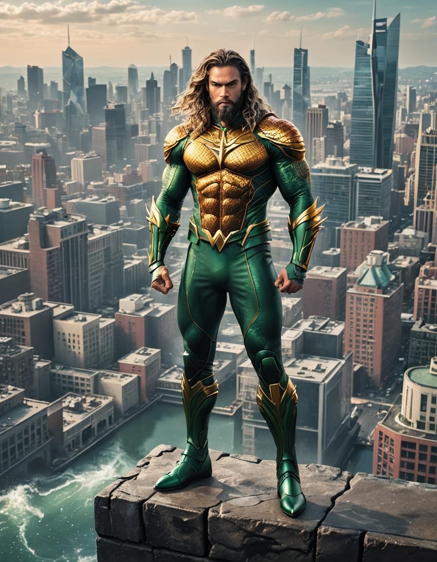 Jason Mimosa as Aquaman, city background