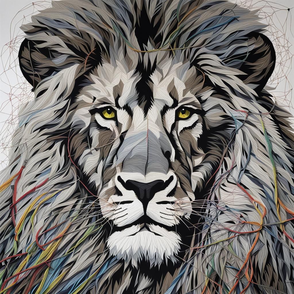 Lion Portrait Created from Colorful String Art