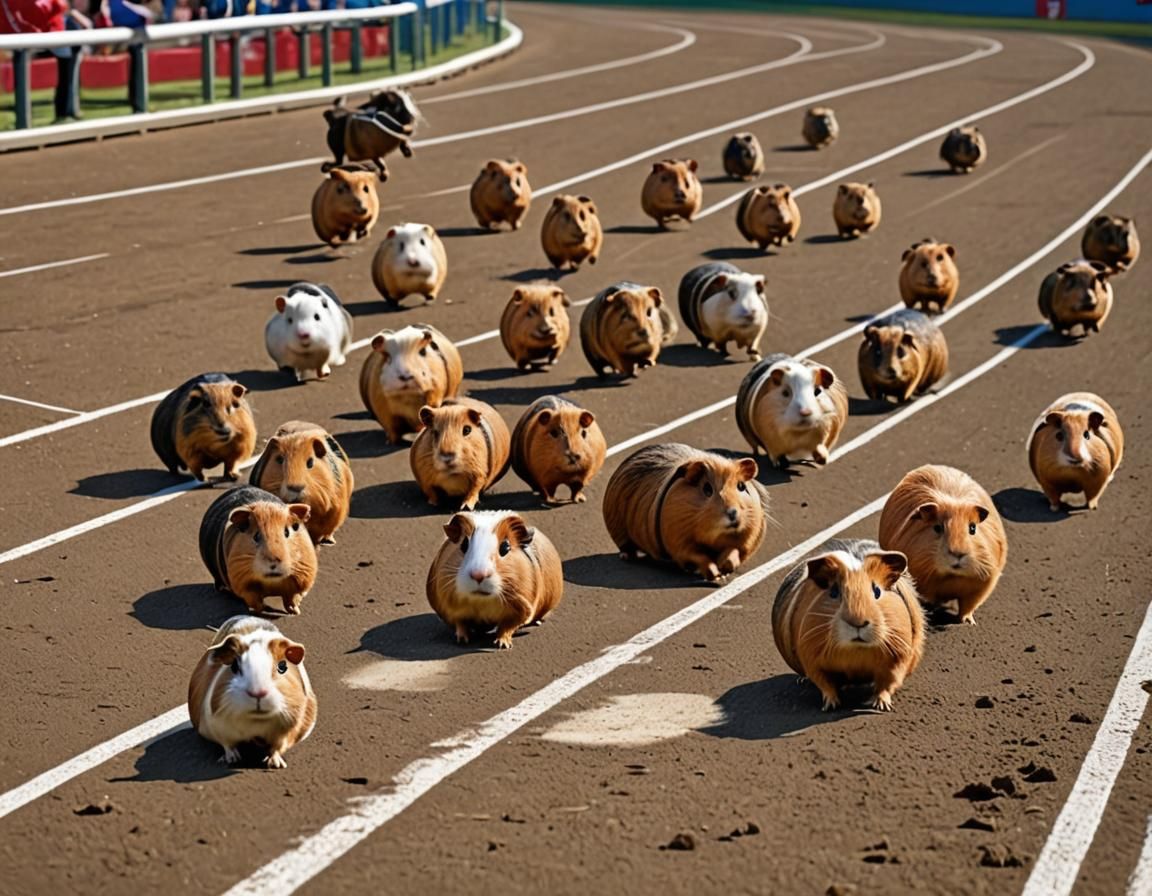 Guinea Pigs Sprint in Animal Olympics, Hyperrealistic