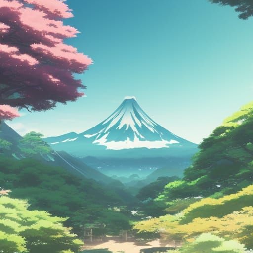 Japanese Mountain in Anime Key Visual Style