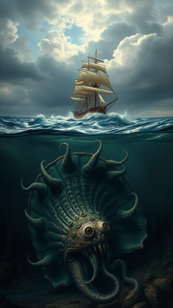 Dutch Renaissance Split-Image Masterpiece: Stormy Sea with S...