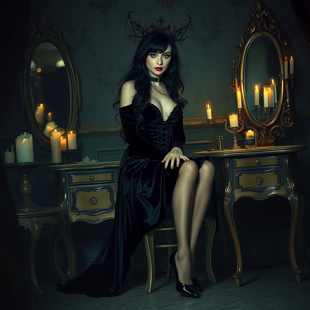 Gothic Princess in Dark Fantasy Boudoir