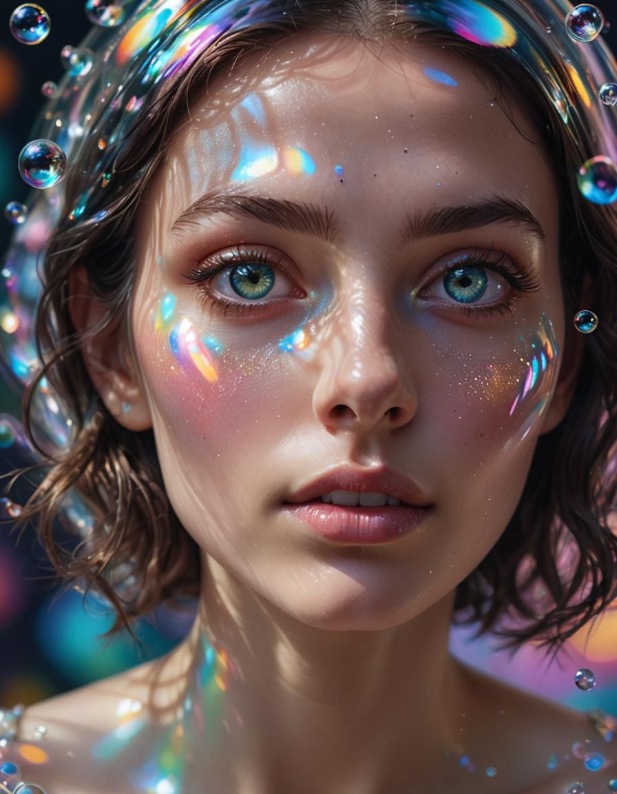 Chrome-Skinned Person with Glowing Eyes in Dreamy Digital Ar...