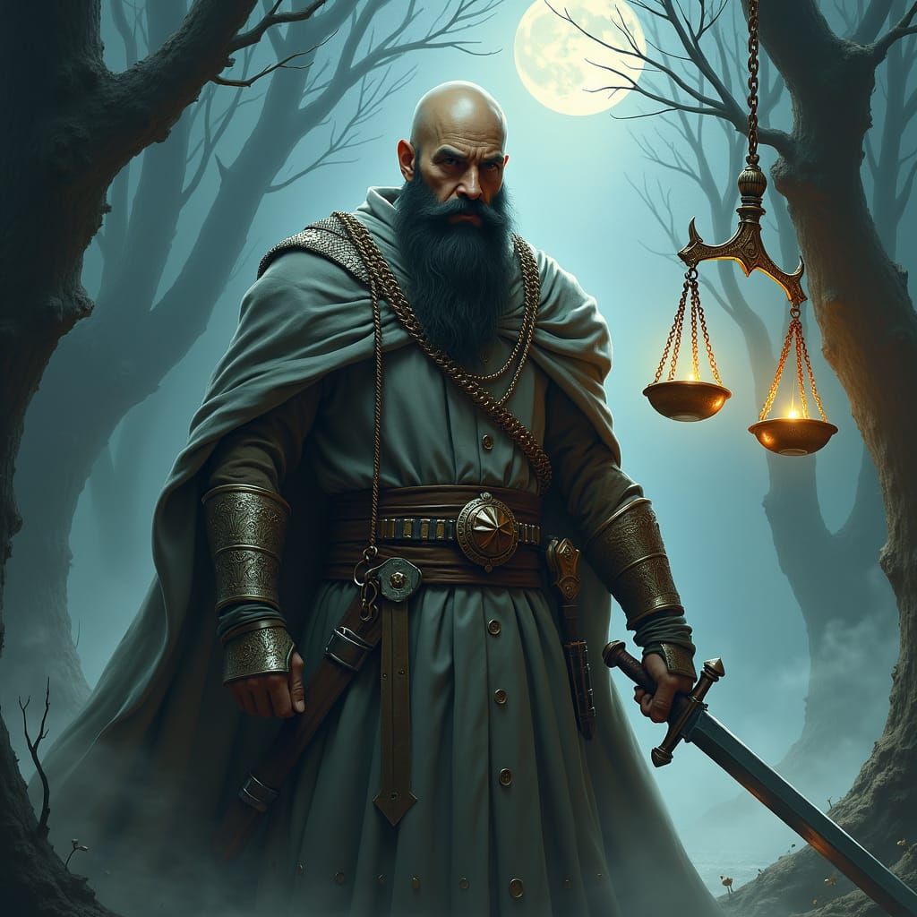 Heroic Priest in Eerie Forest, Fantasy Art