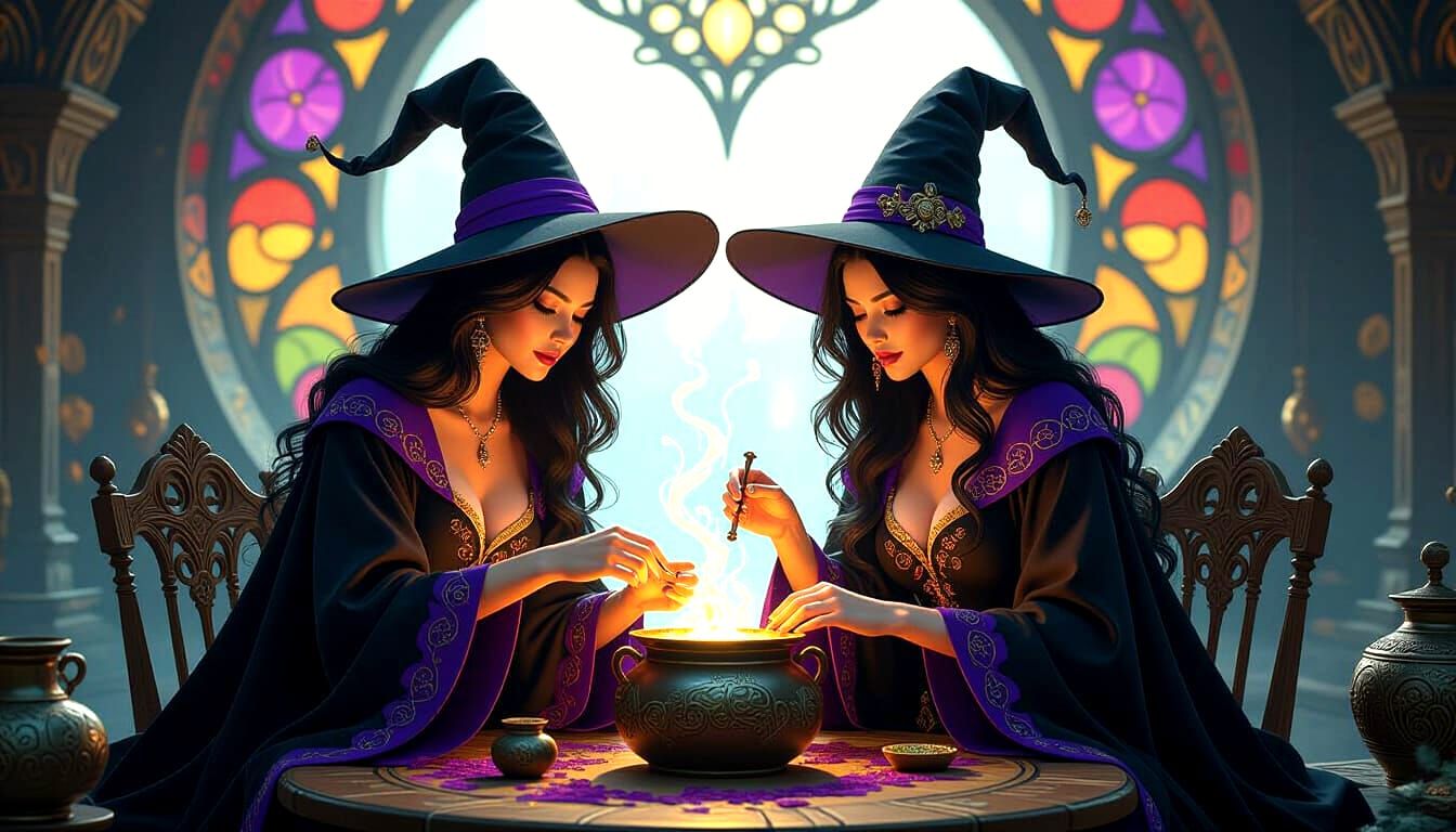 Witches Brewing Potion in Dark Fantasy Style