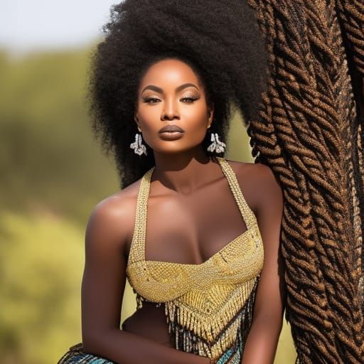 Black Woman with Halo in African Village