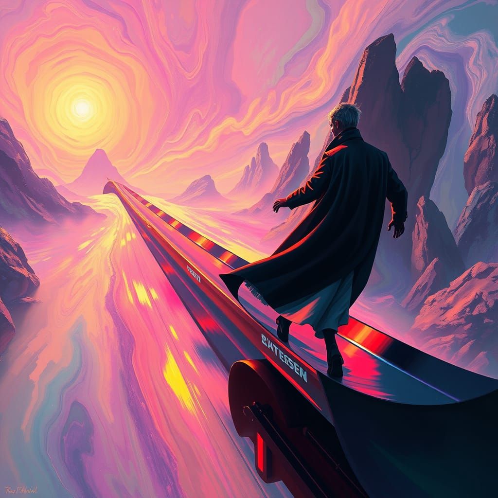 Cosmic Rider on Iridescent Slide in Dreamscape