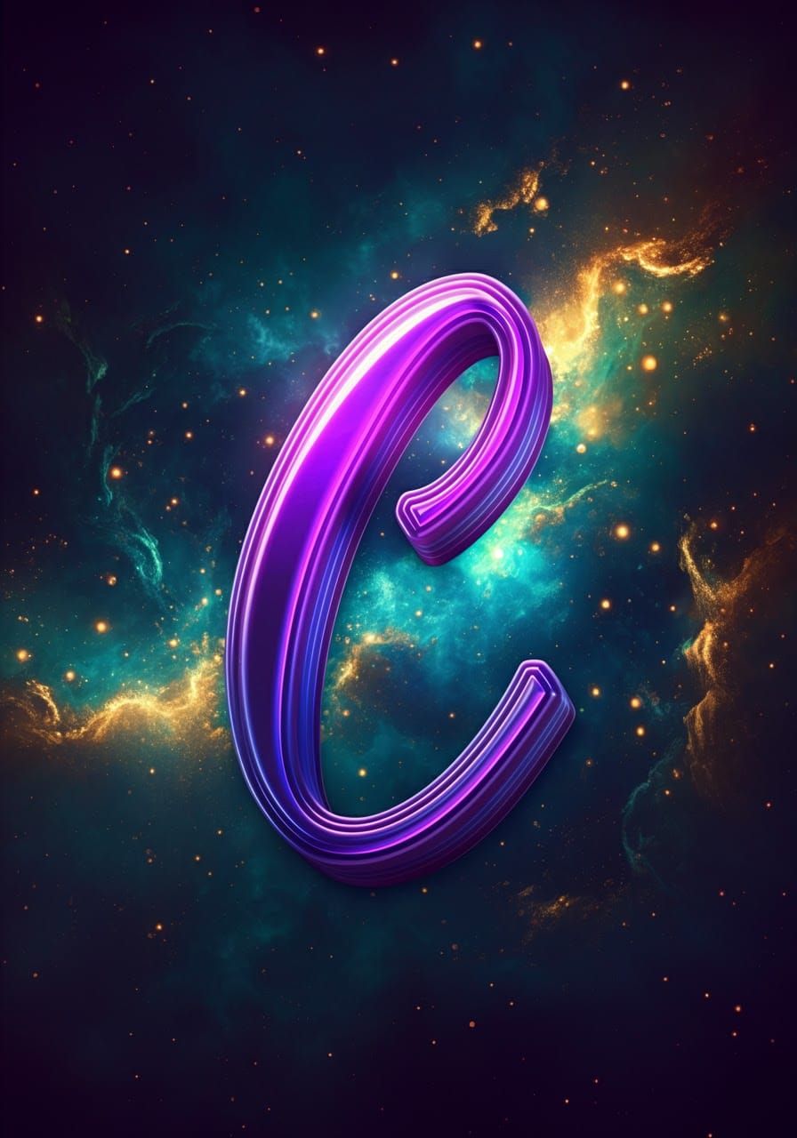 Glowing Purple 'C' in Fantastical Nebular Expanse