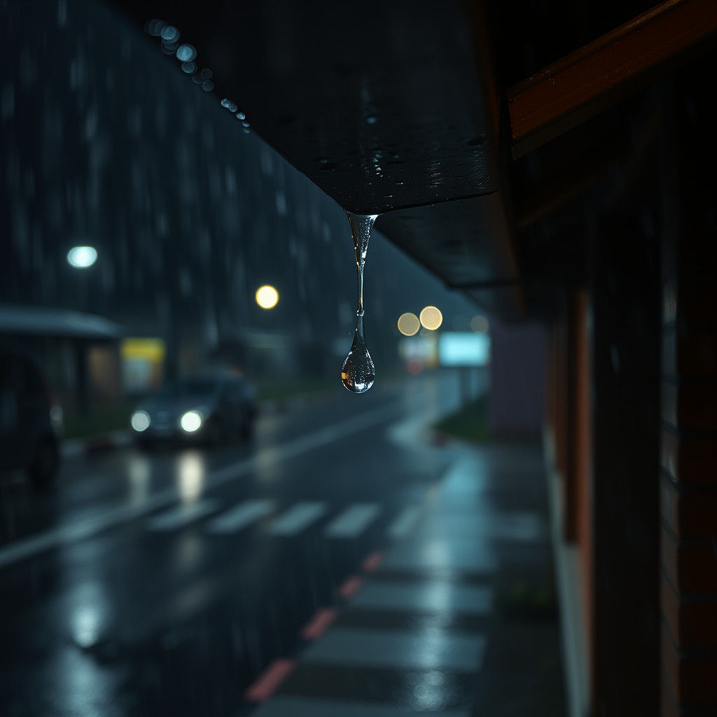 Water Droplet Suspended Before Rainfall: Macro Photograph