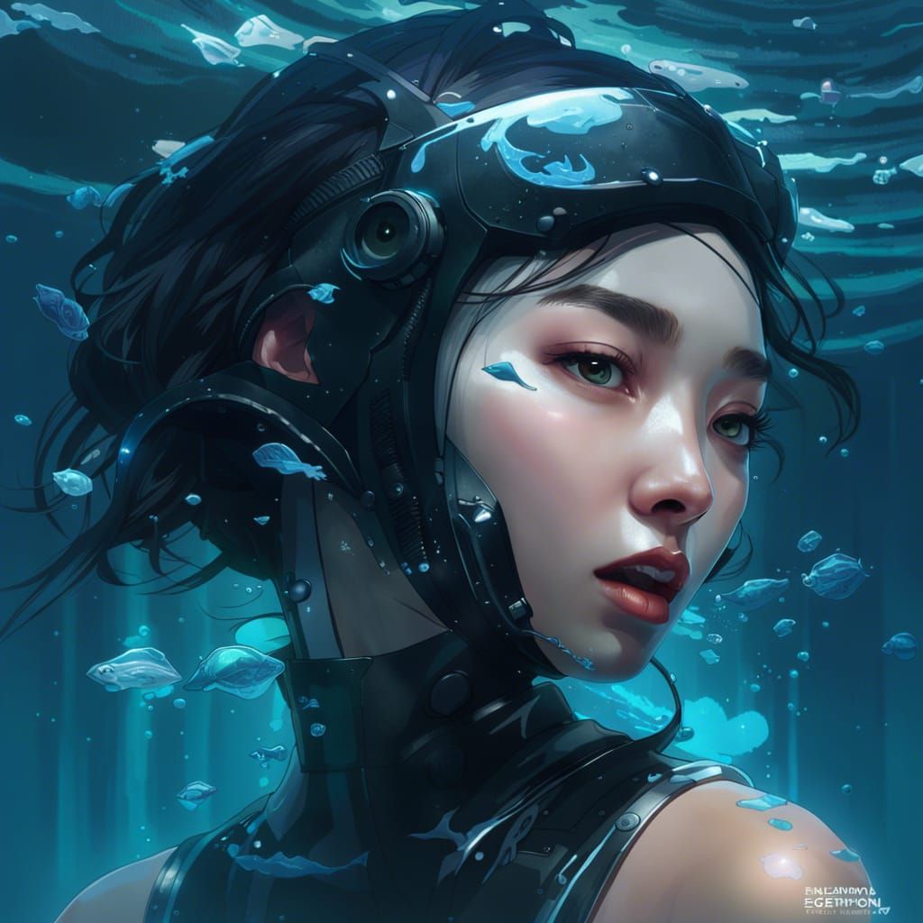 Cyberpunk Chinese Girl Undersea Portrait