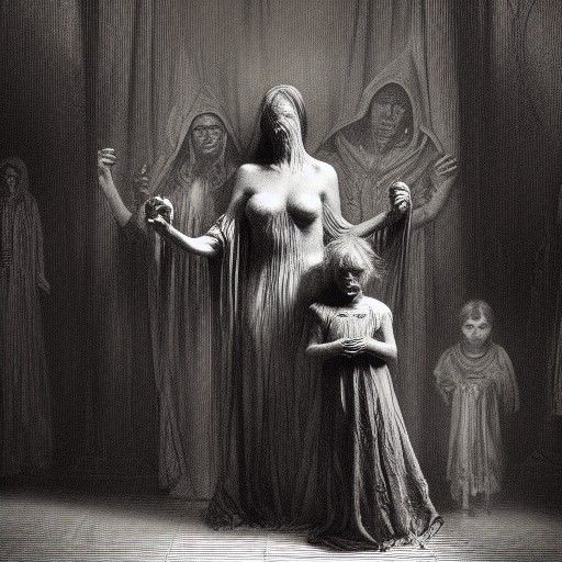 Disturbing Demonic Family Portrait in Horror Style