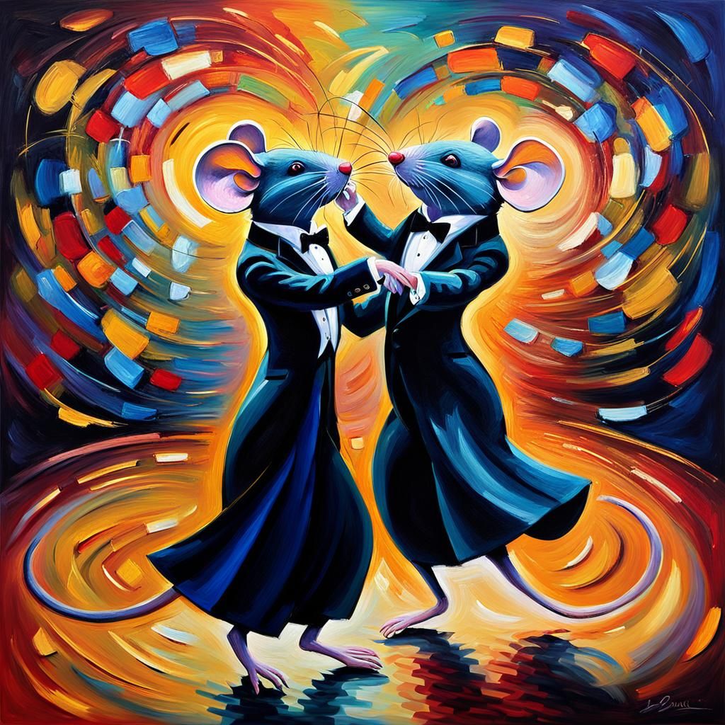 Mice Ballroom Dancing in Fauvist Oil Painting