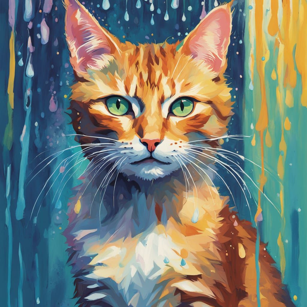 Fauvist Feline Beauty Under Steamy Shower
