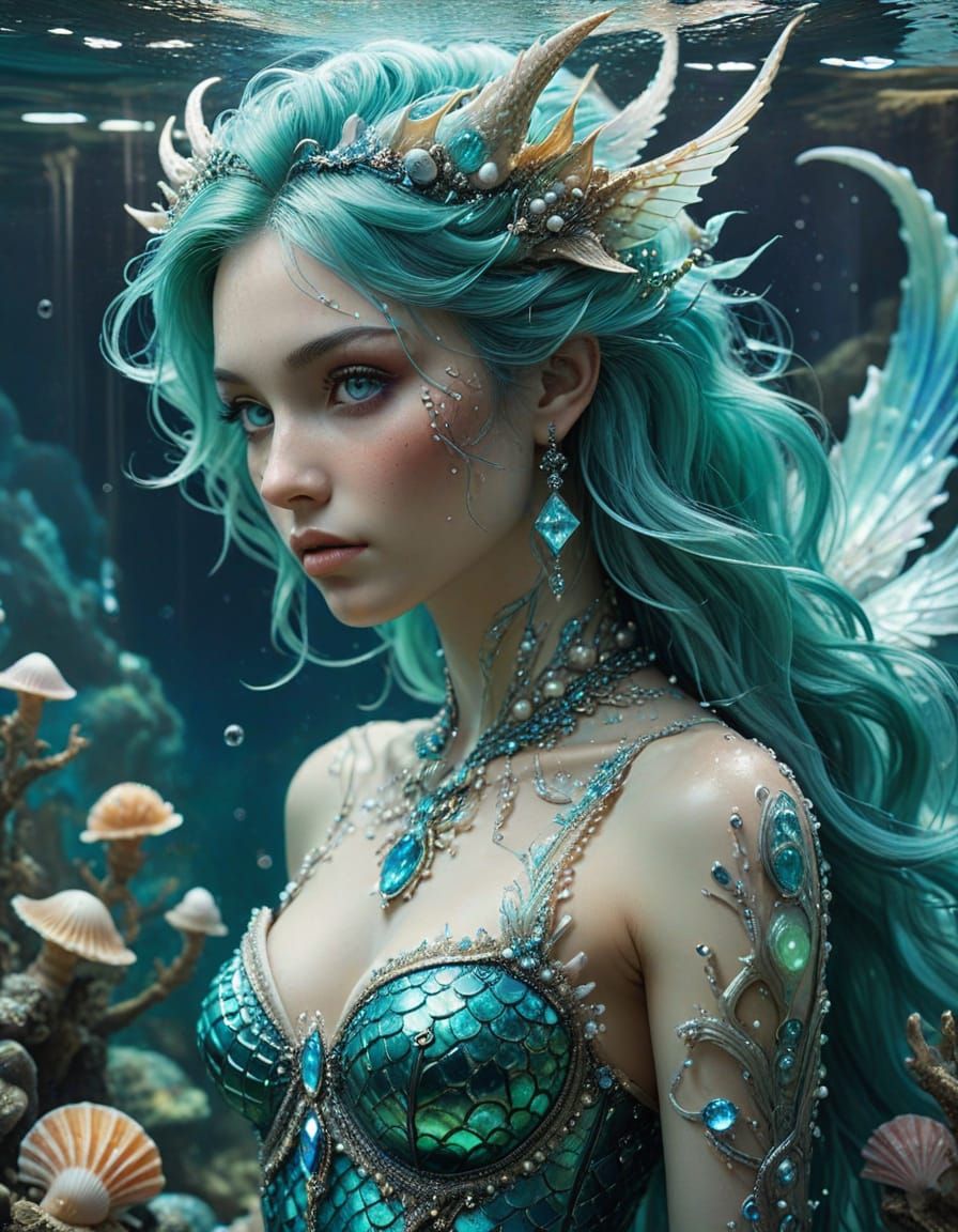 Ethereal Aquamarine Mermaid in Whimsical Fantasy Art