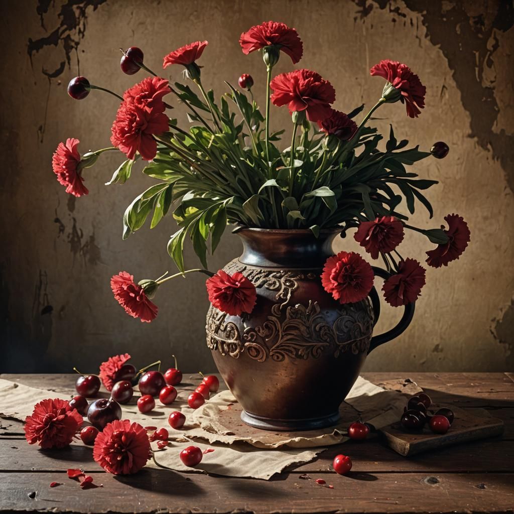 Clay Jug Still Life in Baroque Style