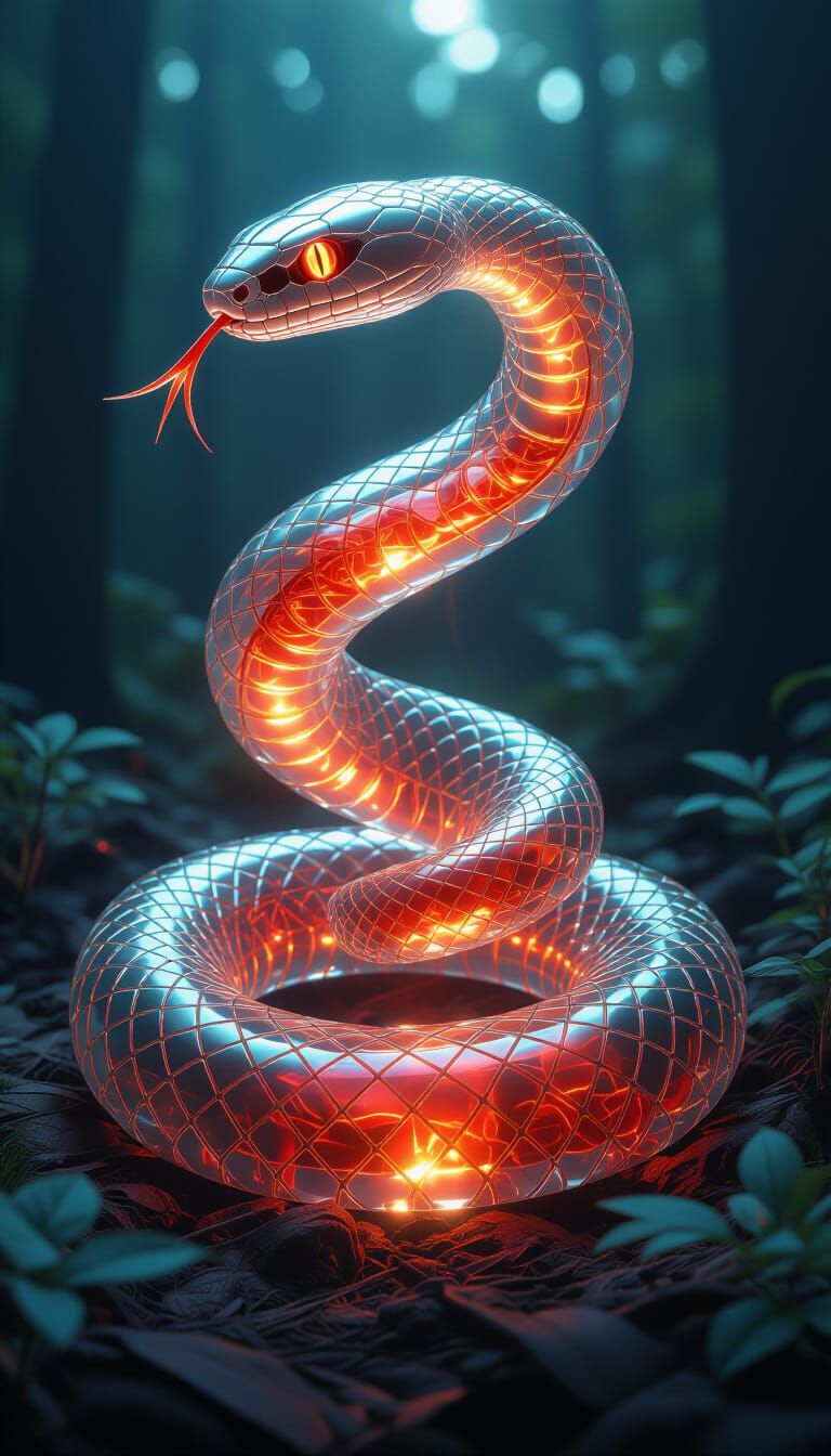 Crystal Snake with Visible Organs in Anatomical Transparency...