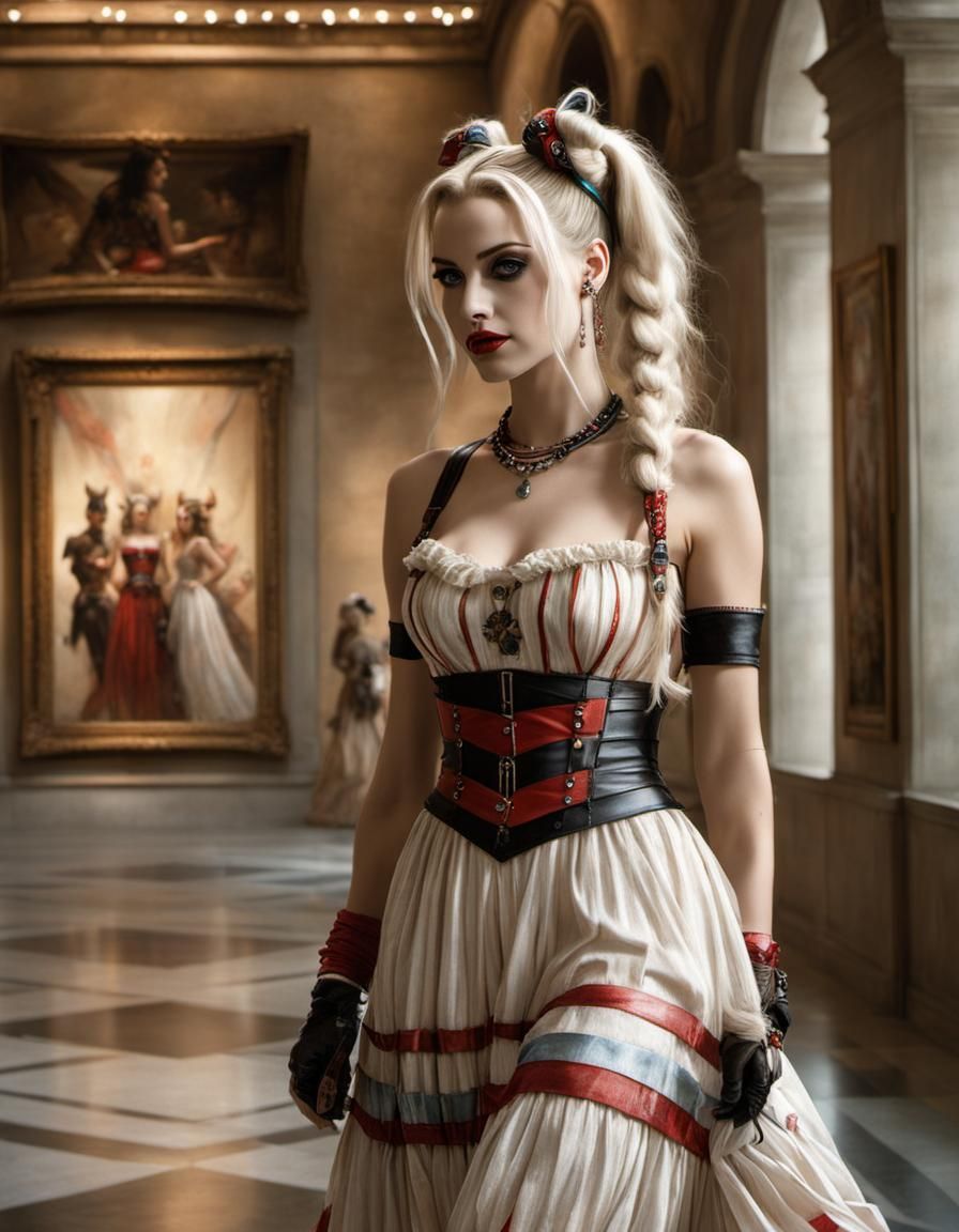 Harley Quinn Visits a Museum in Hyperrealistic Style